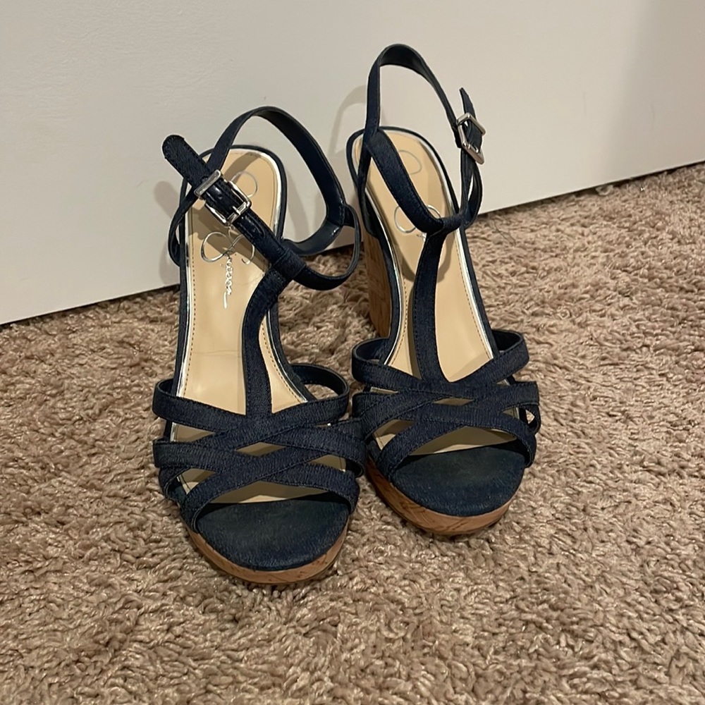Jessica Simpson denim/navy blue wedges